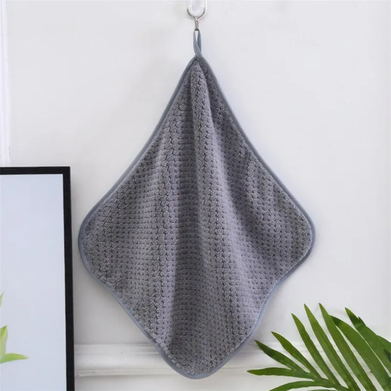 High Density Small Hand Towel 30x30cm Pineapple Hanging Kitchen Cleaning Towel Handkerchief Solid Color Washing Cleaning Towel