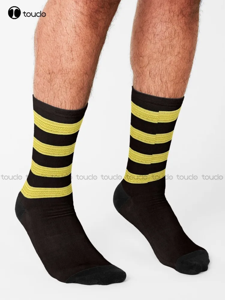 Captain Pilot Four Stripes Socks Men Athletic Socks Personalized Custom Unisex Adult Teen Youth Socks 360° Digital Print