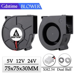 1Pcs Gdstime DC 5V 12V 24V 75mm x 30mm Centrifugal Blower Fan 7530 7.5cm Dual Ball Turbo Radiator Fan 75mm Purifier Heatsink Fan