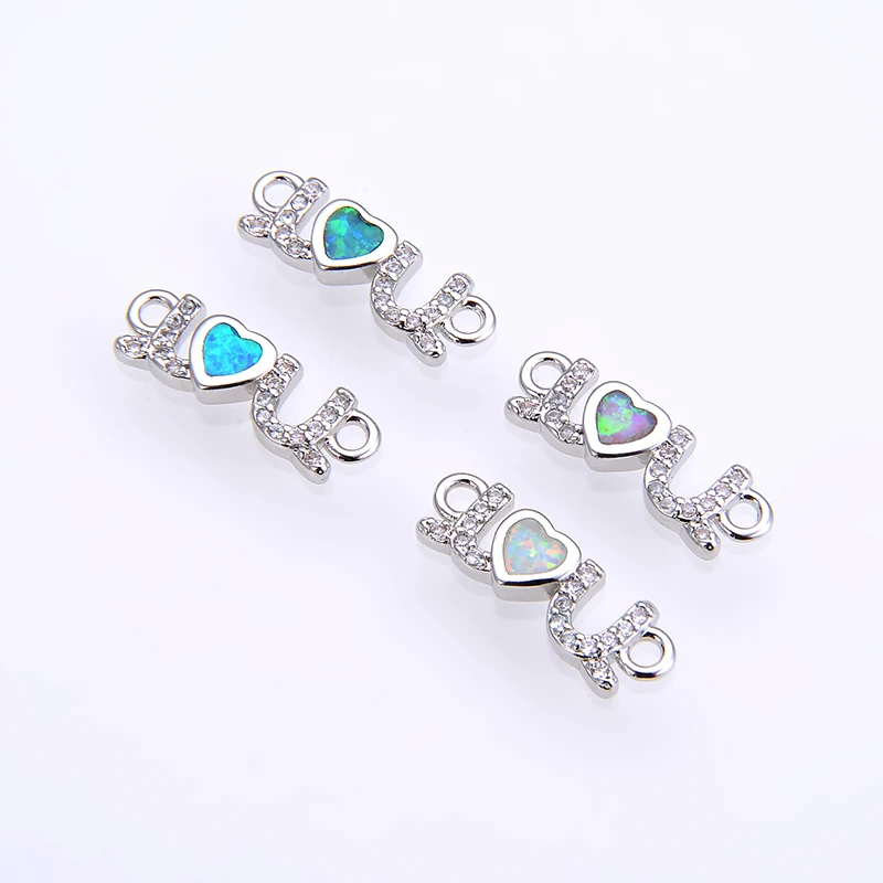 

KAMAF 4 PCS or mix opal 17 * 6 mm LOVE copper inlay zircon DIY jewelry accessories bracelet handmade jewelry as a gift