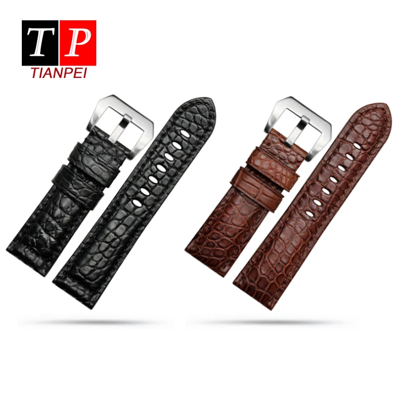 High Quality Crocodile skin 22mm watch band for Panerai 441 24mm 26mm watch strap black brown genuine leather bracelet men‘s’