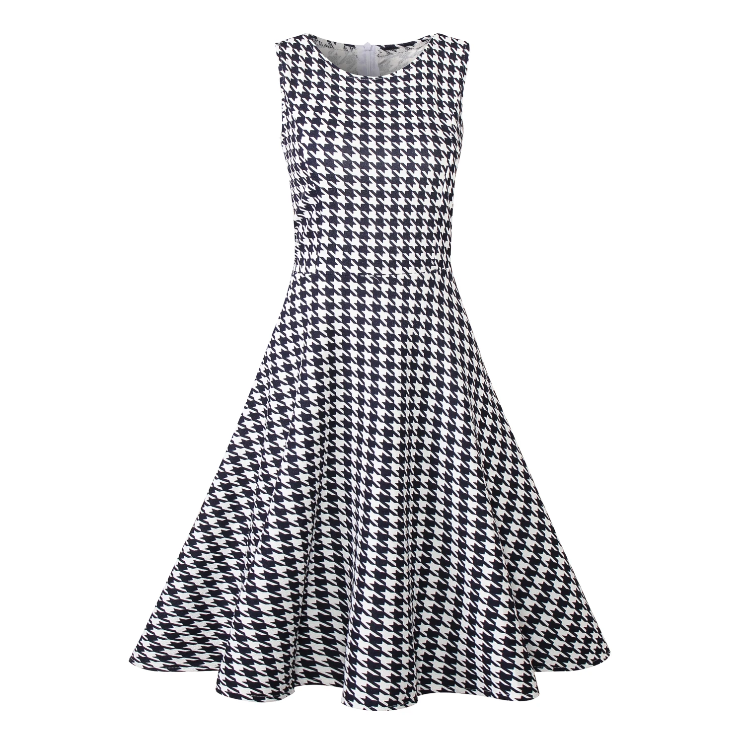 

Women's retro print Hepburn wind houndstooth dress big swing plus size party dress