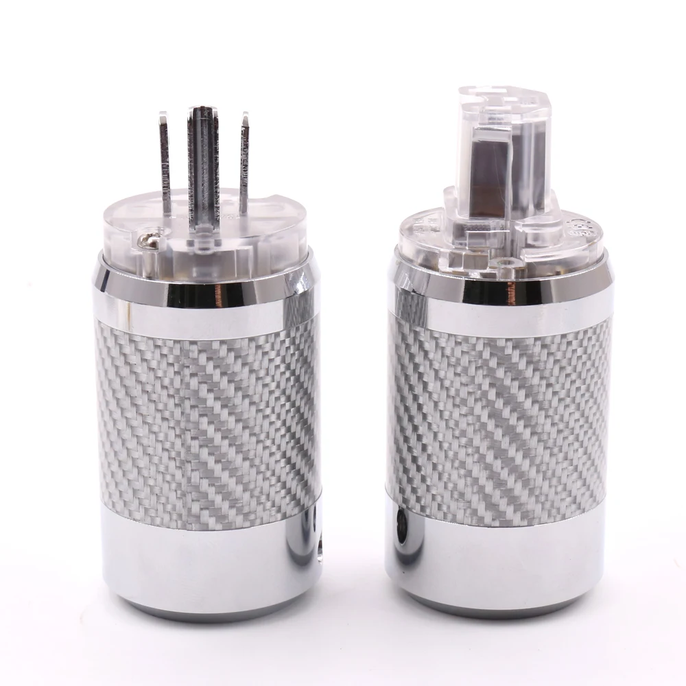 Pair Carbon Fiber Rhodium IEC US 15A AC plug mains connector Power plug New