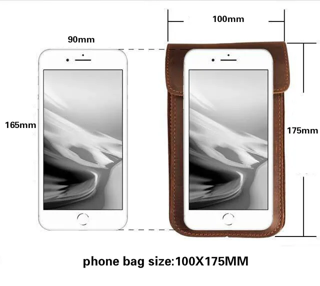 General Phone Bag Luxury Genuine Leather Waist BagPouch Vintage Phone Case Mens Belt Bag Loop Holster for IPhone Samsung Huawei