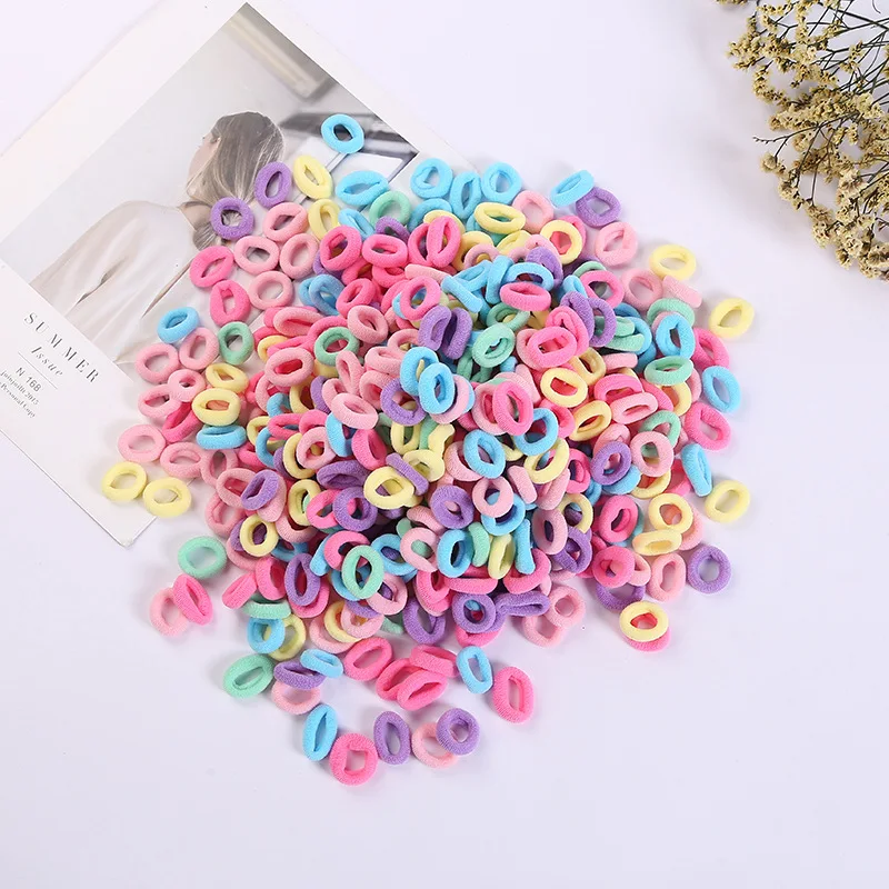 100 Pcs/Lot Children Cute Candy Pink Solid Elastic Hair Bands Girls Srunchies Rubber Bands Hair Ties Gum Kid Hair Accessories