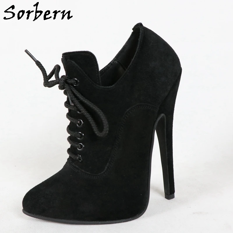 Sorbern Sexy Women Pump Lace-Up Pointed Toe 16Cm High Heel Stilettos Crossdresser Shoes Genuine Leather Suede Custom Colors