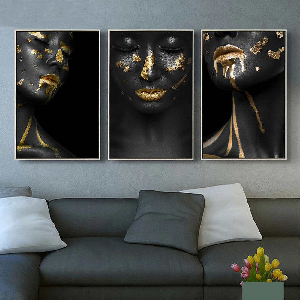 

Wall Art Decor Figure Canvas Painting Prints Home Decoration Gold Leaf Beauty Portrait Face Picture For Living Room No Frame