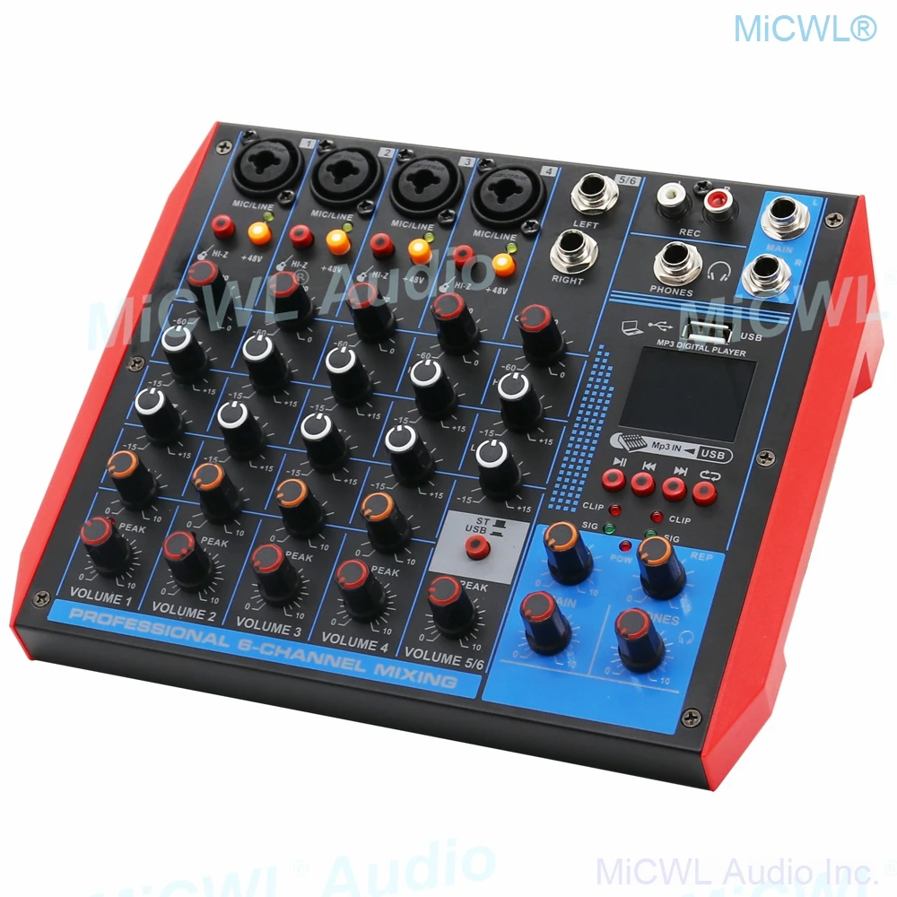 Portable MG6-Bluetooth 6 Channel Sound Mixing Console 6 Input Guitar Mixer For Laptop Live Stage Studio 48V Phantom Power USB