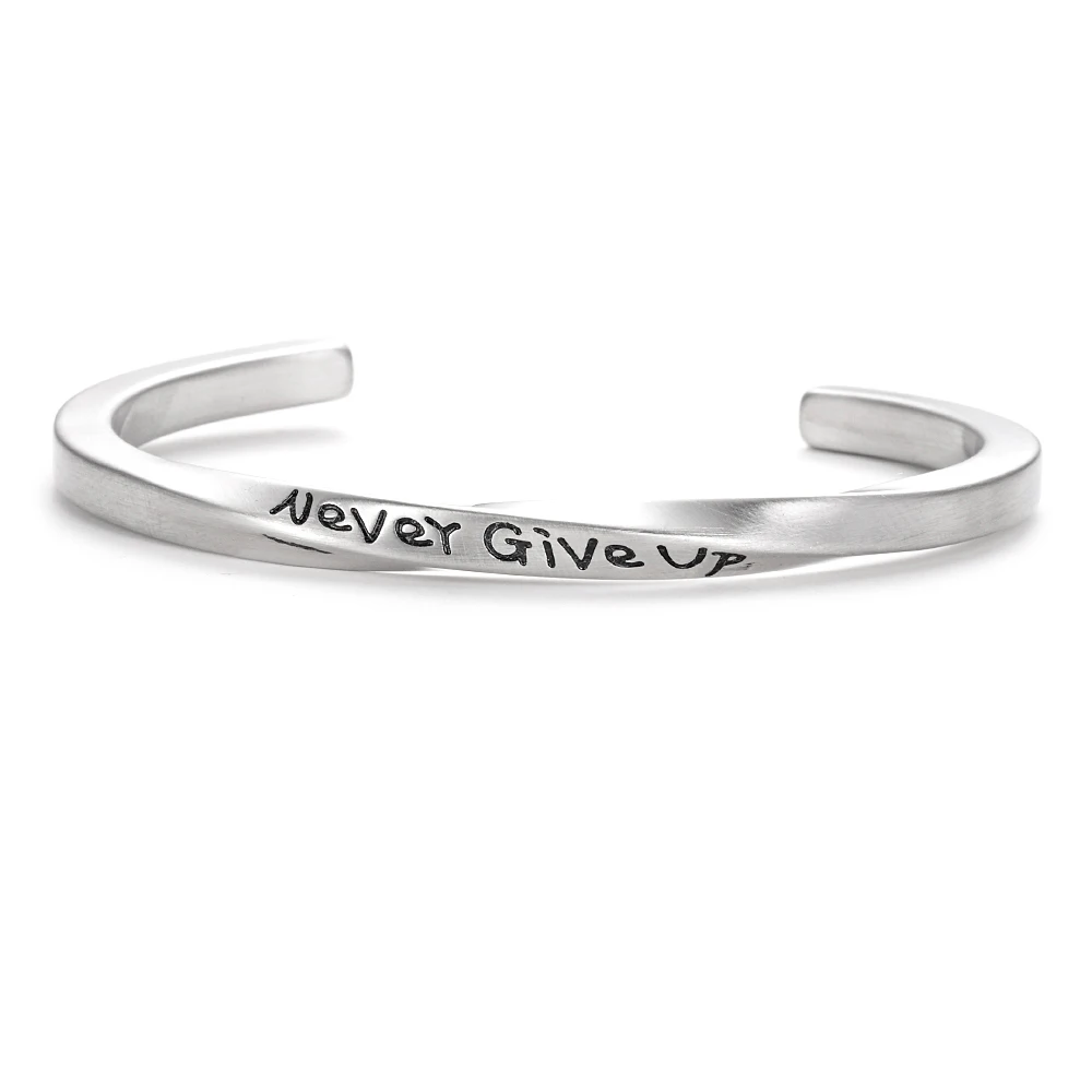 

Customized Silver Engraved Never Give Up Cuff Bangle for Man and Women Punk Bangle Bracelet Titanium Steel Jewelry SS-099