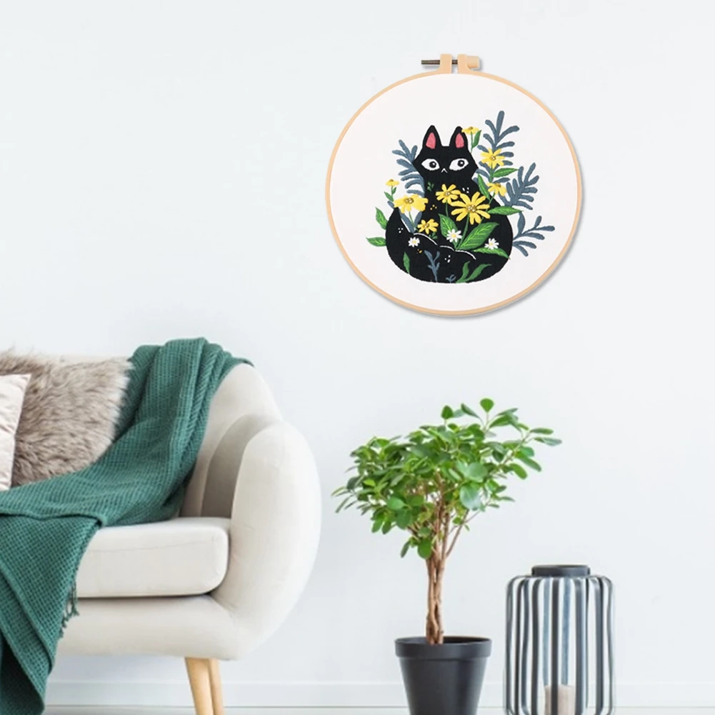 DIY Cross Stitch narzędzia do szycia dla początkujących zestaw do szycia ręcznego domu zestaw do haftowania kwiaty rośliny wzór kota ręcznie