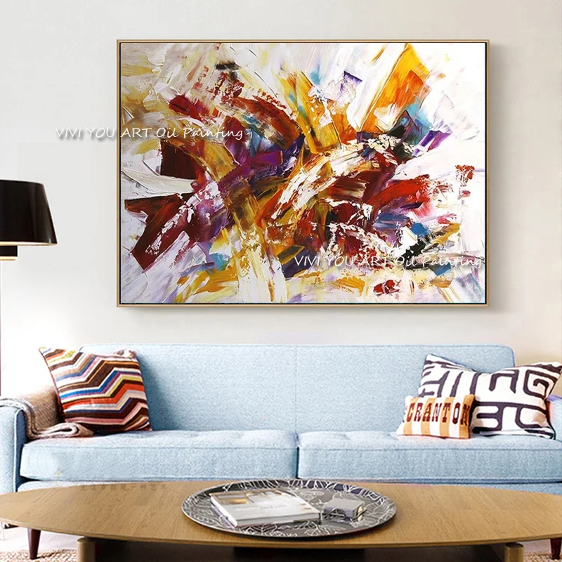 Hot Sales Orange Blue Yellow White Modern Handpainted Abstrat Oil Painting On Canvas Home Decor Wall Art Picture For Living Room