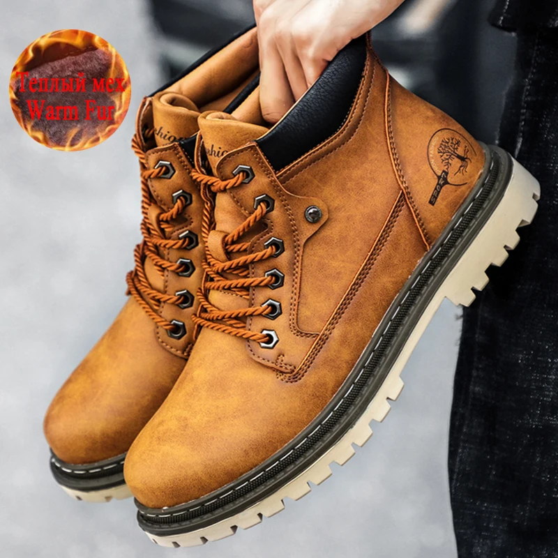 Xiaomi Winter Men Genuine Leather Boots Warm Fur Snow Boots Outdoor Winter Warm Men Motorcycle Boots Size 38-47