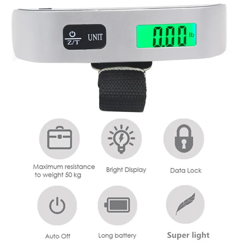 40kg/50kg 10g/100g Mini Digital Electronic Hook Scale Weighting Travel Luggage Scale Fish Hanging Hook Backlight 43% off