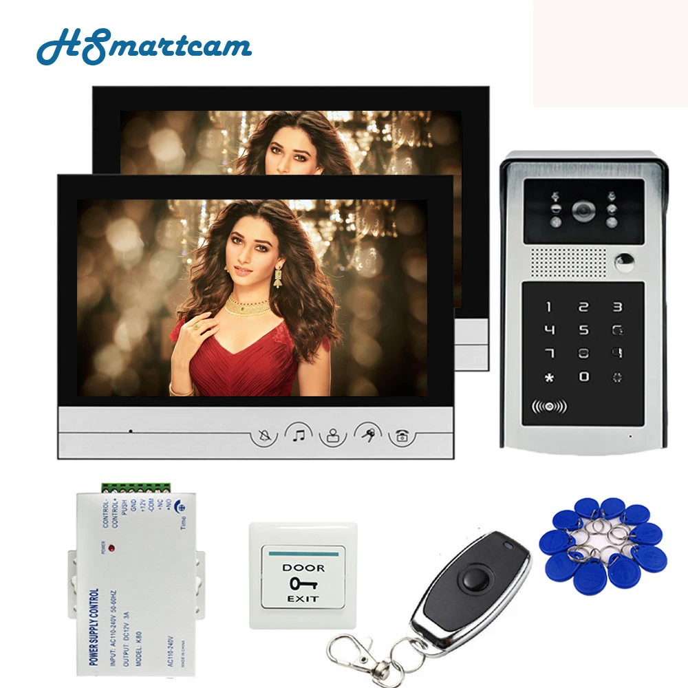 

Wired 9" Video Door Phone Doorbell Video Intercom Entry 2 LCD System + IR RFID Code Keypad Camera + Remote FREE SHIPPING