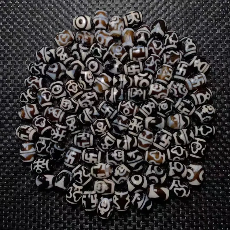 

Wholesales 100pcs/Lots 14*19mm Magic Natural black Agate Stone Different Patterns Tibetan Dzi Beads Jewelry Making