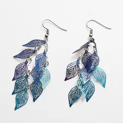 Boucles d'oreilles Vintage à la mode 8 saisons, pendentif plume coloré feuille, gland pour femmes, boucles d'oreilles, accessoires bijoux tendance 2022