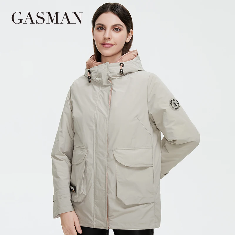 

GASMAN 2022 New Women's Spring and Autumn Jacket Brand High Quilted Hooded Women Coat Fashion Casual Short Pocket Parka 81801