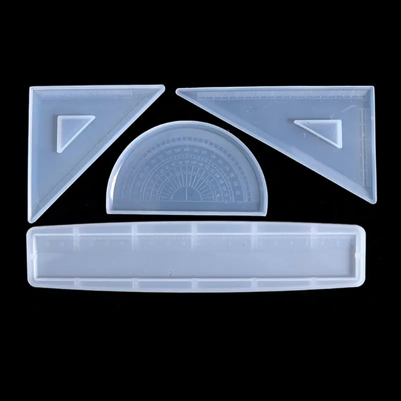 4 Shapes Silicone Resin Ruler Molds Kit Handmade Straignt Ruler Square Rulers Triangular Ruler Protractor Mold Art Craft