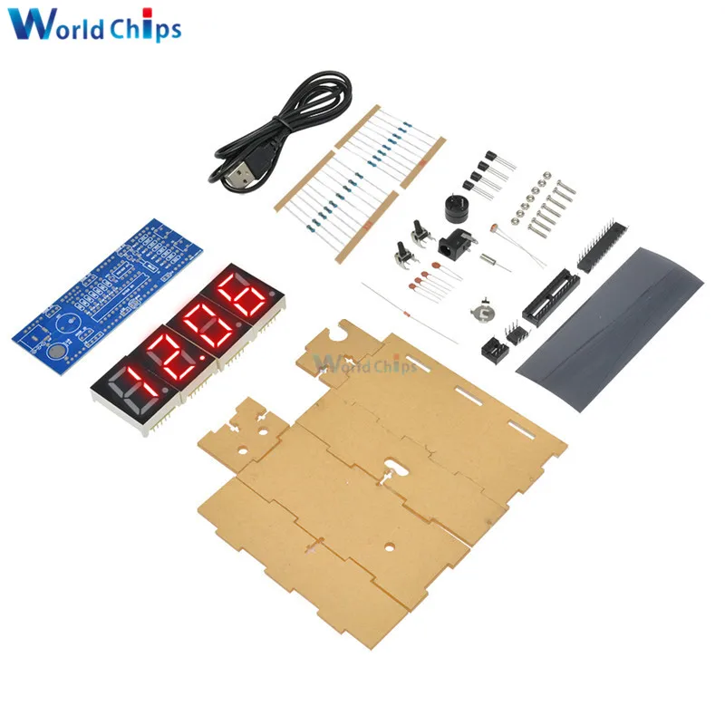 Electronic Clock LED Microcontroller Kit Digital Clock Time Light Control Temperature Thermometer DIY KIT Red/Blue/Green/White