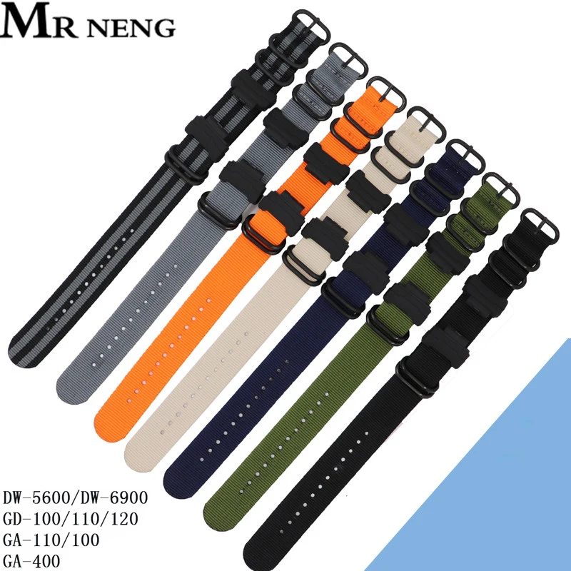 MR NENG Nylon  Strap Black Connectors for GA-100 GA-110 GA-120 GD-110 For DW-5600 Men Bracelet Watch Band with Tools