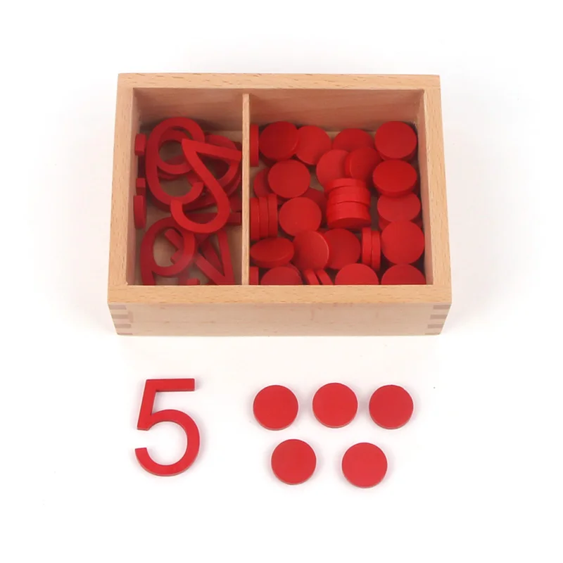 Montessori Math Toy Numbers 1-10 Wood Counter/ Figures W/ Paper Cards Kids Learning Tools Early Childhood Education Game