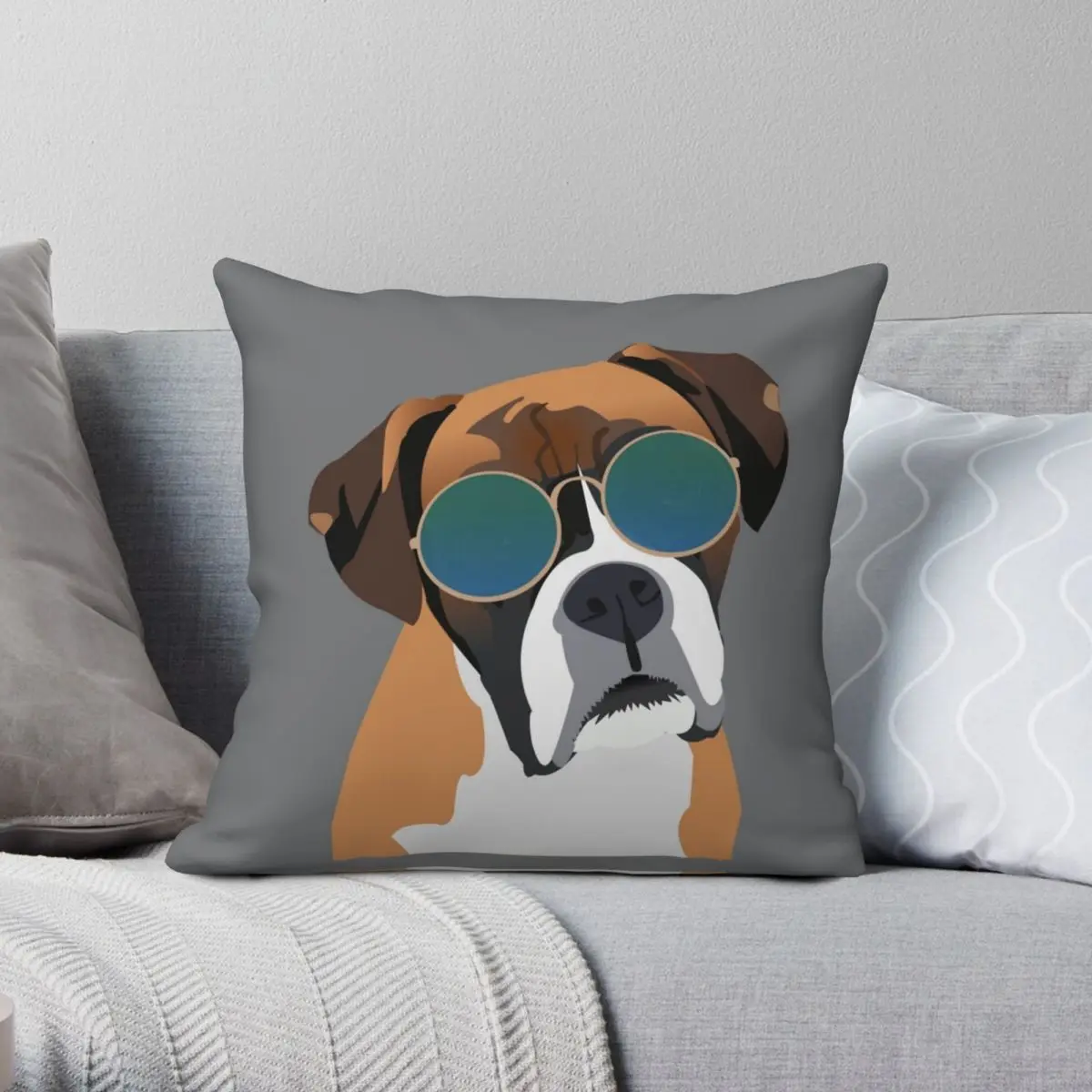 Boxer Dog Wearing Sunglasses Square Pillowcase Polyester Linen Velvet Zip Decorative Throw Pillow Case Sofa Seater Cushion Case