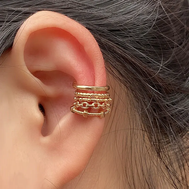 1pc Punk Cool Cuff Wrap Clip On Earrings Women Girls Climber Ear Cartilage Bone Stackable Clips Fake Earing Non Piercing Cuffs