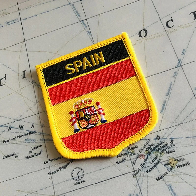 SPAIN National Flag Embroidery Patches Badge Shield And Square Shape Pin One Set On The Cloth Armband Backpack Decoration Gifts