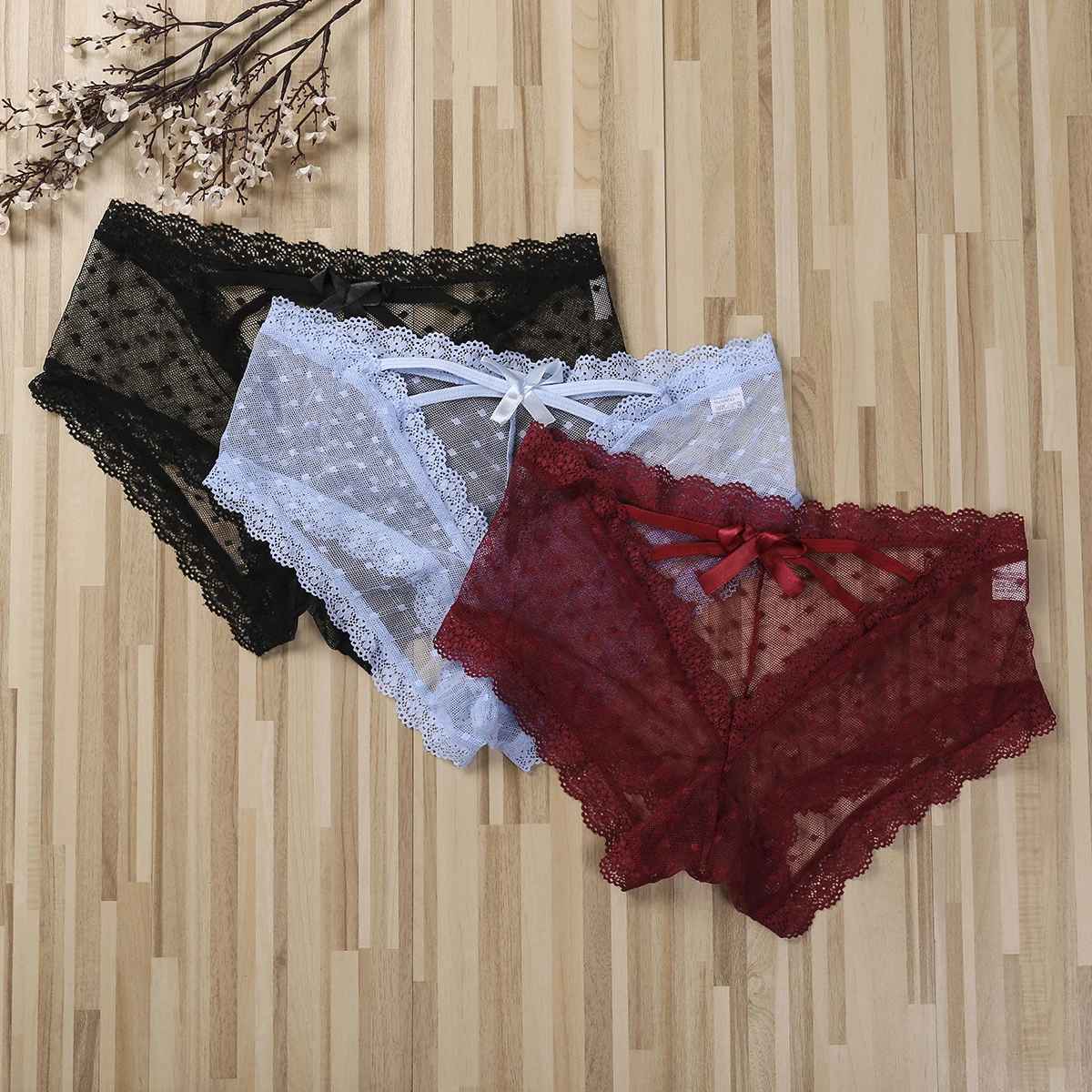 Womens Cage Back Panties Sexy Lace Mesh Back Hole Perspective Wave Shape Bow Underwear Ladies Briefs S-XL Charming Fashion