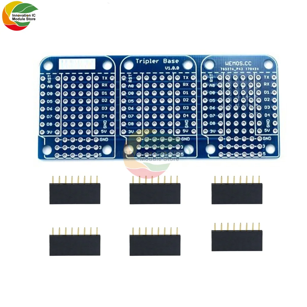 For Wemos D1 Mini Triple Socket Triplet Base Shield Board NodeMCU Compatible ESP8266 Development Base Board Module with Pins