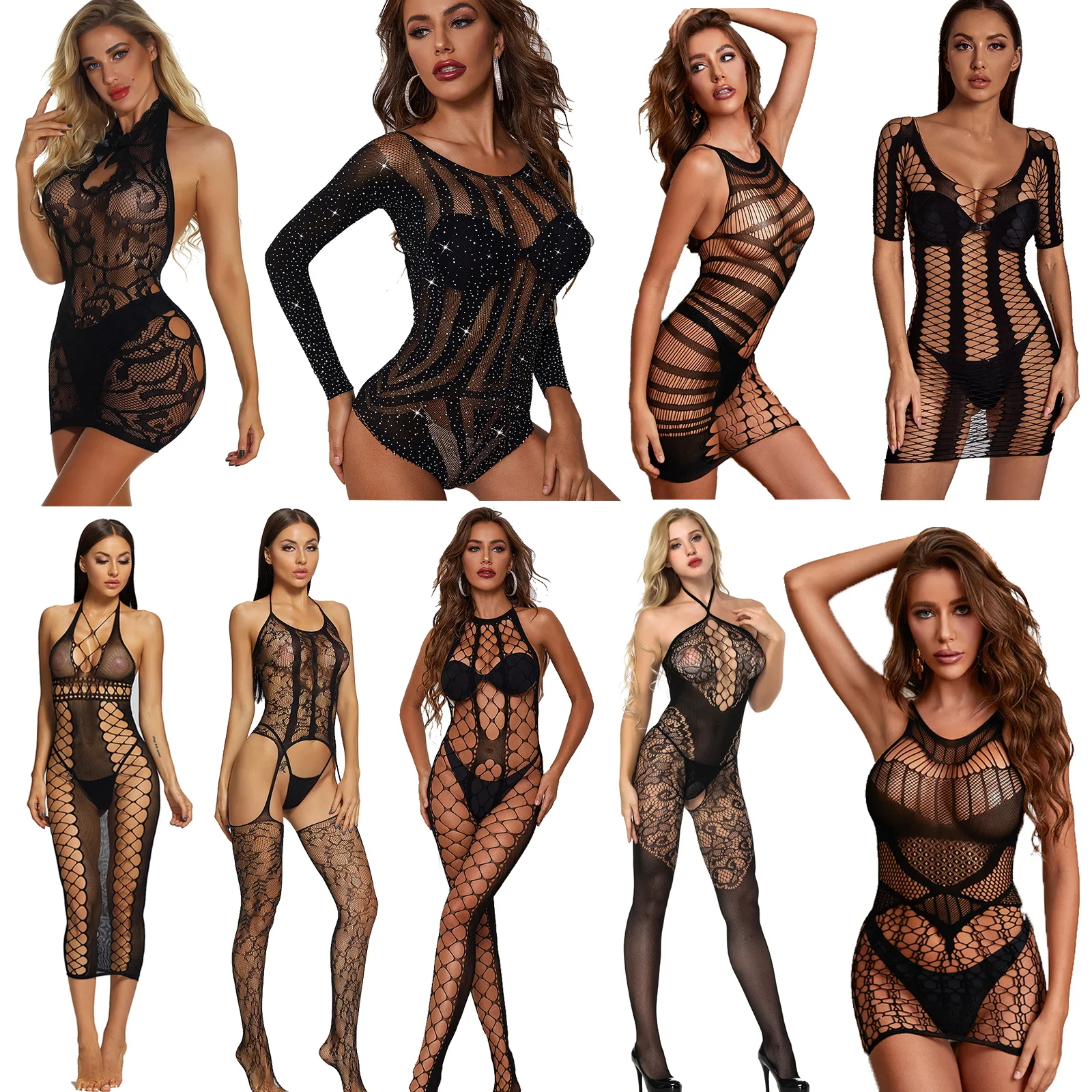 Sexy Lingerie Bodysuit Women Fishnet Stocking See Through Open Crotch Underwear Hollow Out Babydoll Exotic Apparel