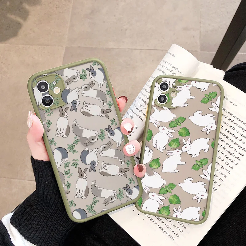 Cartoon Camera Protection Border Cute Rabbit Phone Case for iphone 15 14 7 8 plus 16 15 14 11 12 13 Pro Max X XS XR Back Cover