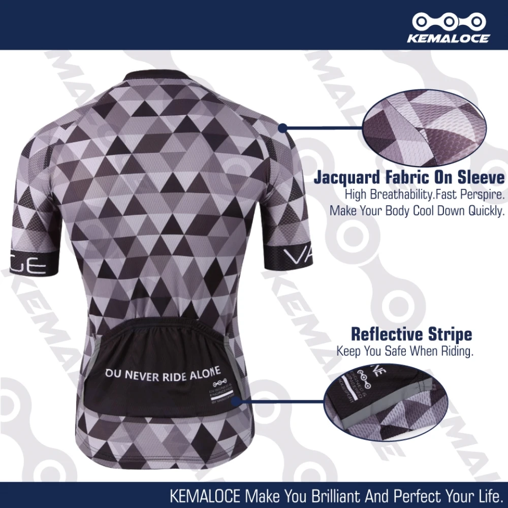 KEMALOCE Bike Jersey Classic Pro Tour Tight Men Breathable Dye Sublimated Race Cyclist Clothing Reflective Grey Pro Cycling Wear