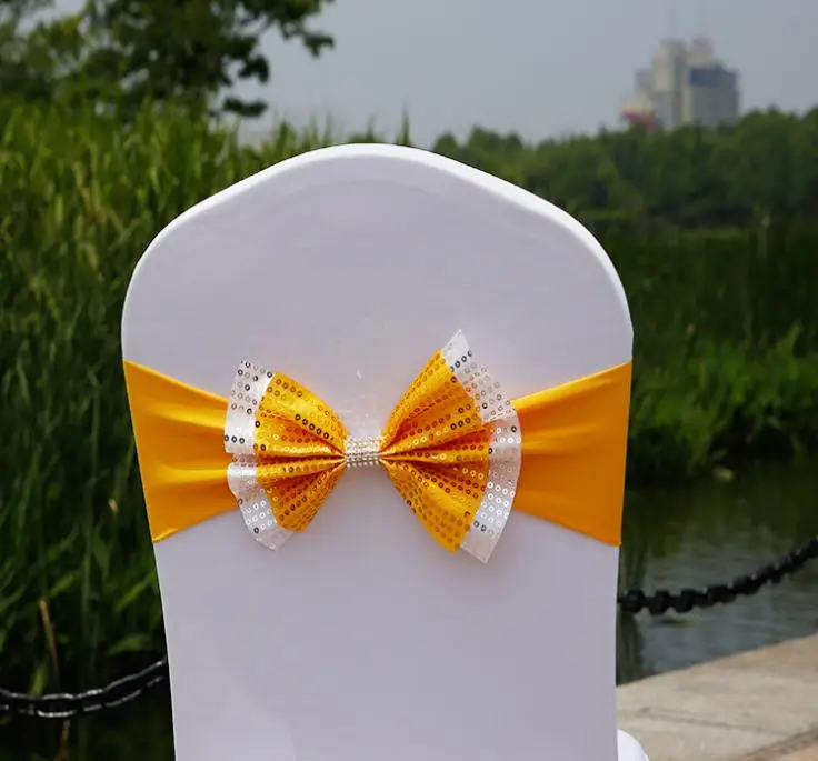 Wedding Chair Cover Sashes Elastic Spandex Chair Band Bow With Buckle for Weddings Event Party Accessories SN2418