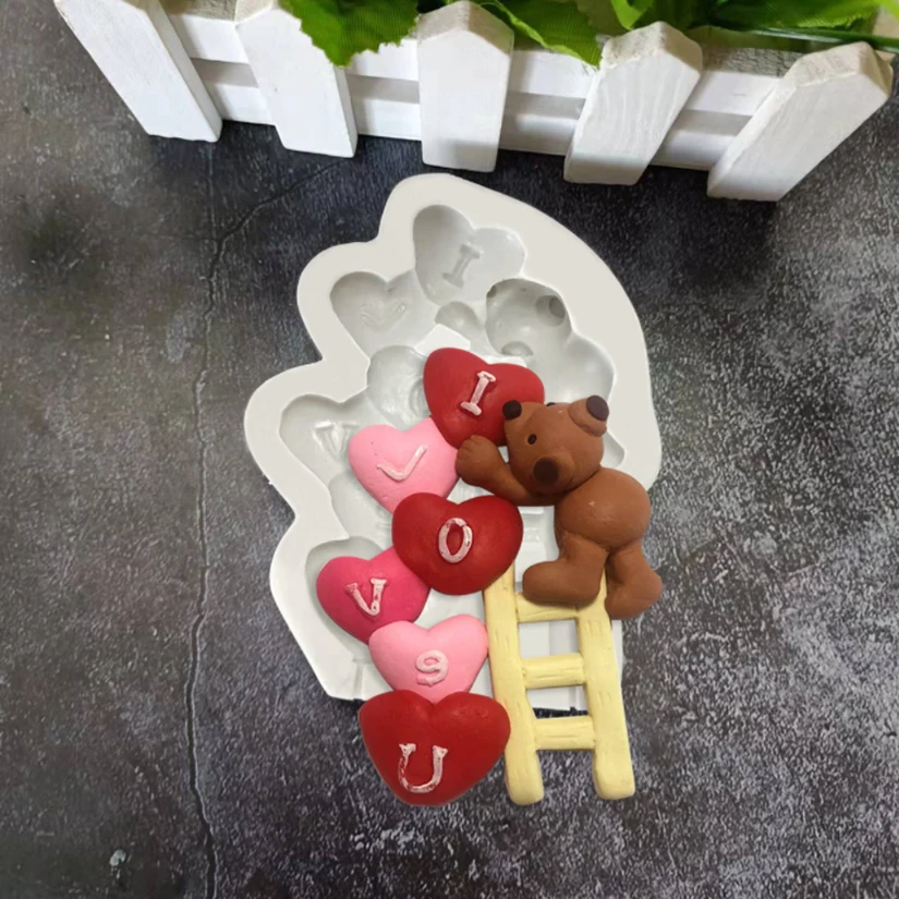 Bear LOVE Heart Silicone Sugarcraft Mold Resin Tools Cupcake Fondant Cake Decorating Tools