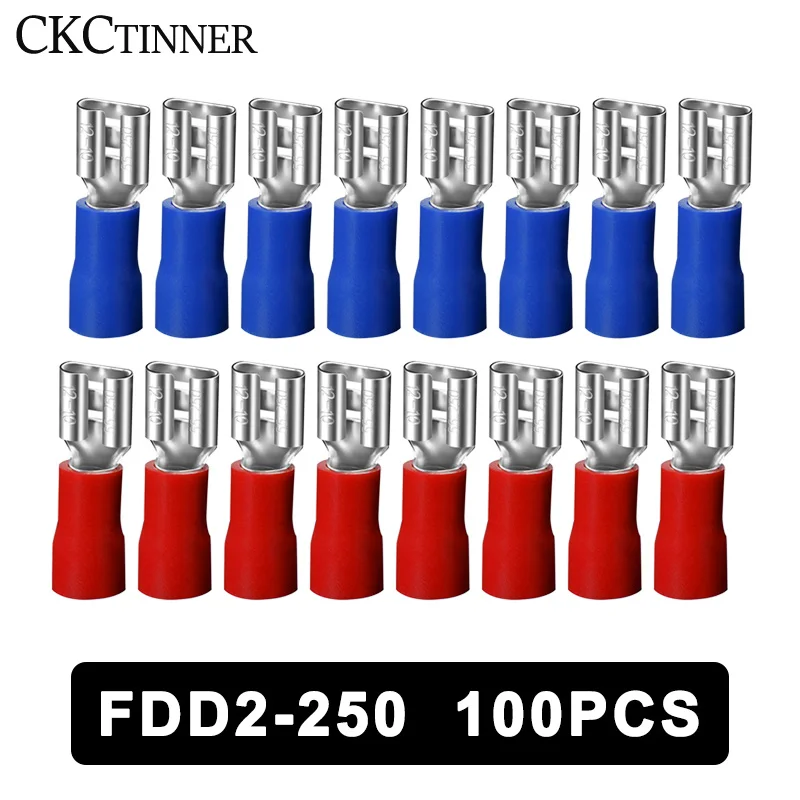 100 pièces/paquet FDD2-250 Fesse 600 isolé électrique CriAJTerminal pour 1.5-2.5mm2 connecteurs câble connecteur