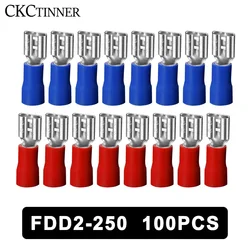 100pcs / pack FDD2-250 FDD weibliche isolierten elektrischen Crimp Terminal für 1,5-2,5 mm2 Kabel anschlüsse Kabel stecker