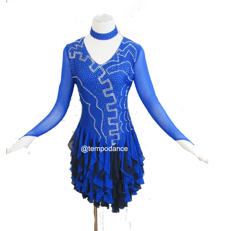 lady latin dance dress women competition latin dress girls dress costume rhinestones Royal Bule