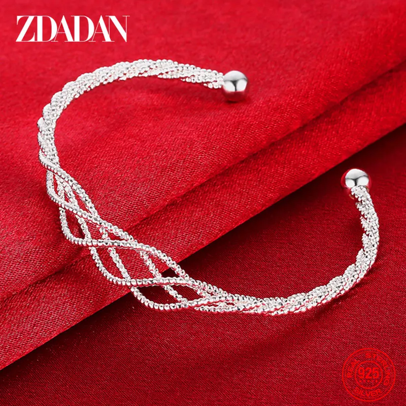 

ZDADAN 925 Sterling Silver Twine Shape Open Cuff Bracelet&Bangles For Women Men Fashion Jewelry Wedding Gifts