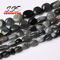 8-10mm Natural Irregular Gem Hawk Eye Stone Beads Round Loose Spacer Bead For Jewelry Making Diy Bracelet Accessories 15