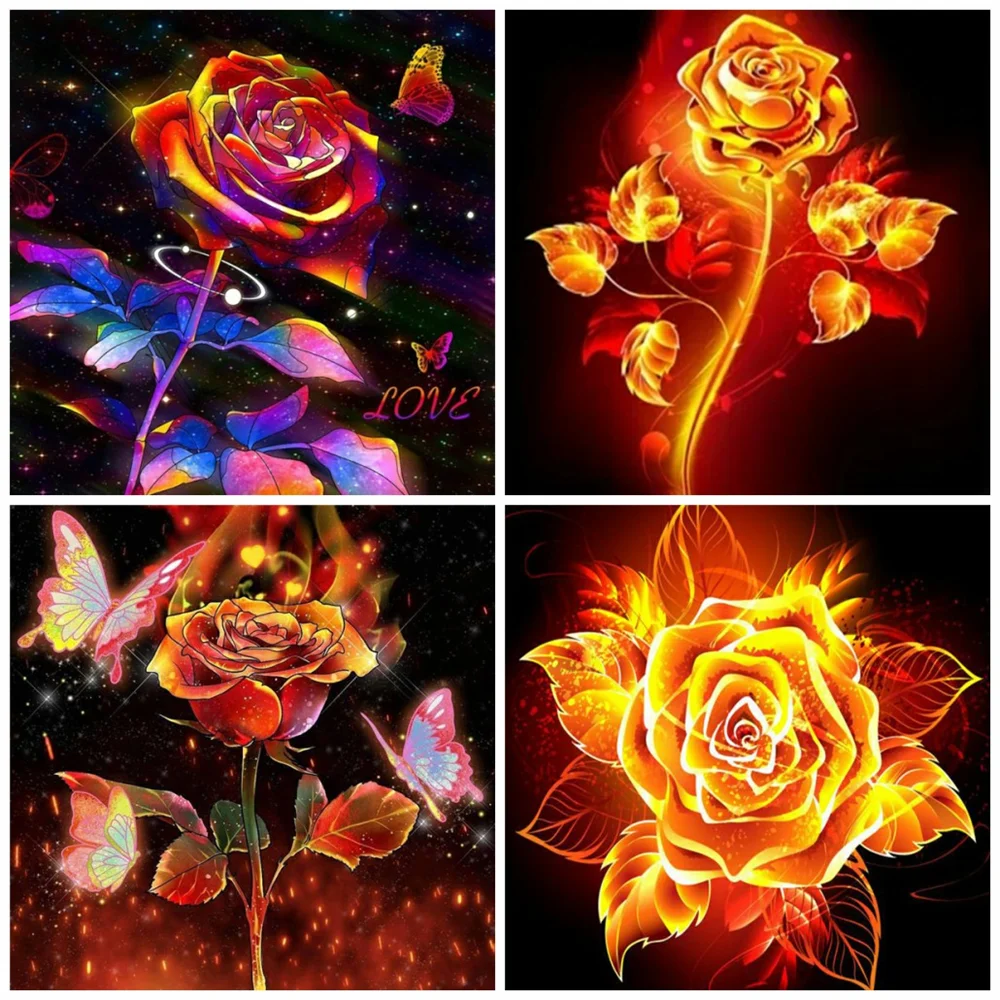 

DIYDiamond Painting Diamond Painting Embroidery Flowers Of Roses & Butterflies Mosaic Embroidery Scenery Home Decor Needlework