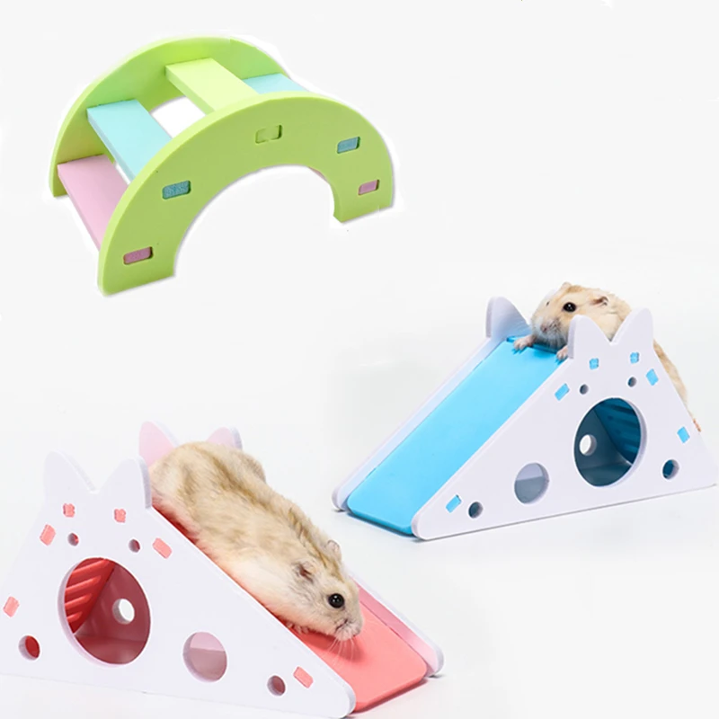 2pc Hamster Toy Wooden Nest House Home DIY Rainbow Color Bridge Pet Hideout Hut Toy Small Animal Supplies