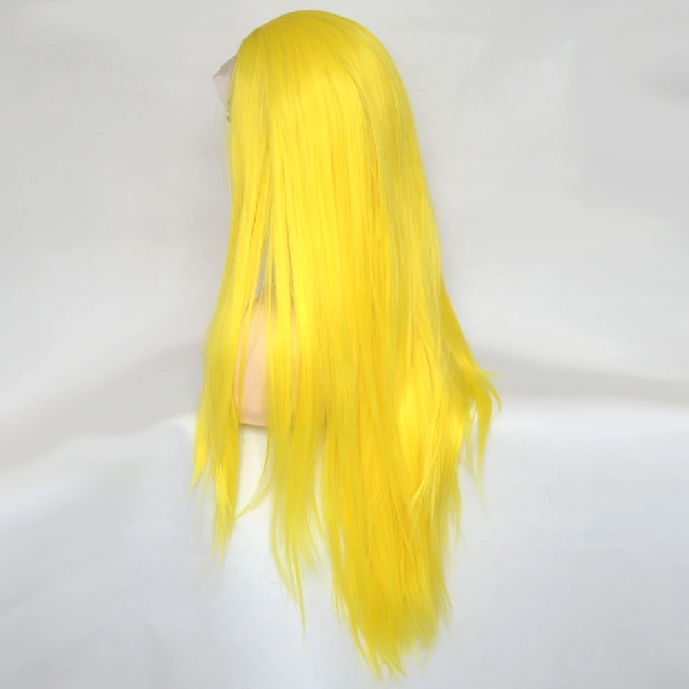 Voguequeen Yellow Synthetic Lace Front Wig Long Straight Hair Heat Resistant Fiber Natural Hairline Cosplay Wig For Women