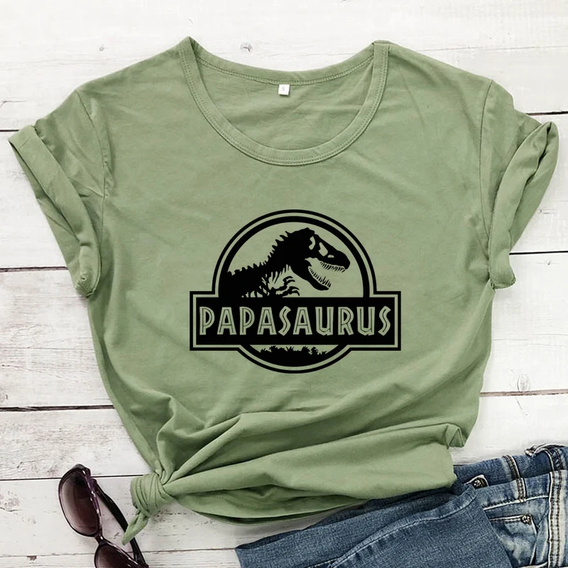 Papasaurus 100% Cotton T-shirt Funny Father's Day Gift Tshirt For Grandpa Dinosaur Graphic Men's Dad Tee Shirt Top