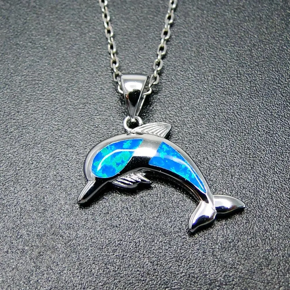 Beautiful See Animals High Quality 100% 925 Sterling Silver Women Pendant Fire Opal Dolphin Pendant Necklace For Gift