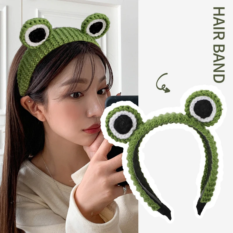 Cute Cartoon Big-eyed Frog Headband Hair Hoop Woolen Braided Hair Bands Woman Girls Wash Mask SPA Hairpin Hair Accessories