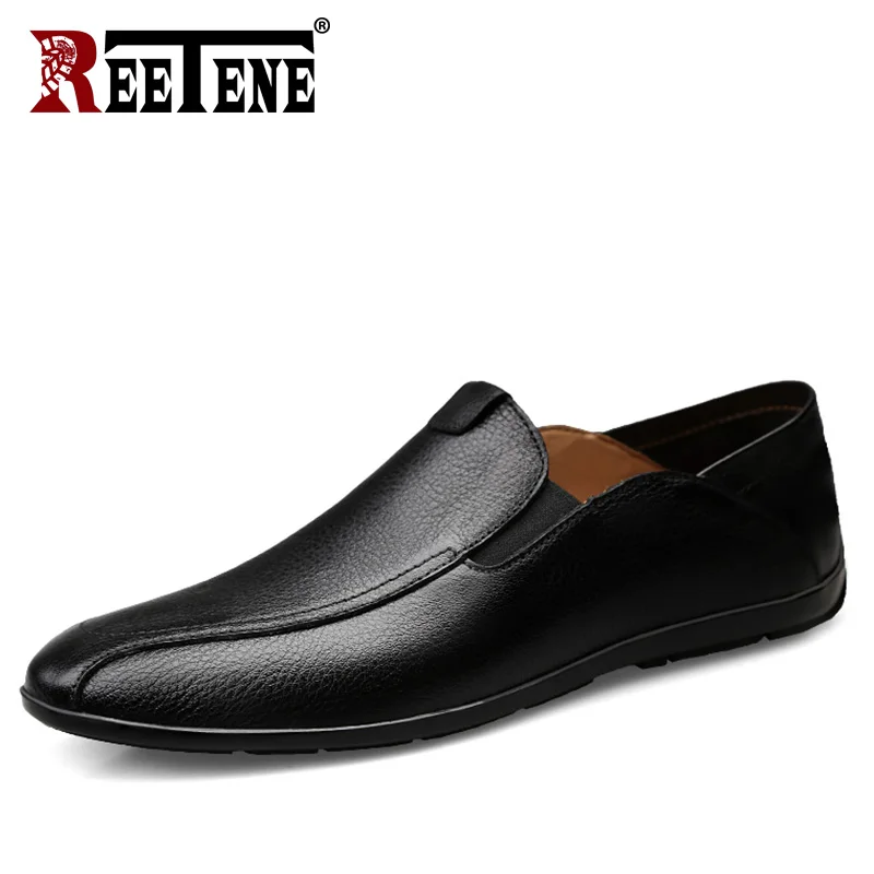 

REETENE 2021 New Men Casual Loafers Handmade Loafers For Men Lightweight Leather Loafers Male Comfort Big Size 47 Men'S Loafers