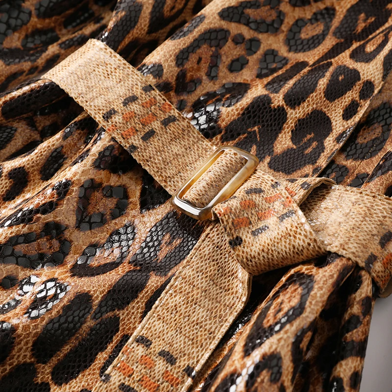 S-3XL High Quality Autumn And Winter New Fashion Snakeskin Leopard Pattern Belt Slim Long Sleeve Cardigan Woman Windbreaker Jack