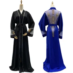 Turkey Woman Ankara Diamond Evening Gown Muslim Abaya Dubai Kaftan Beaded Backless Cardigan Long Dress Boubou Clearance Price