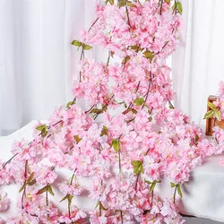 Artificial cherry flower vine flowers fake blossoms garland ivy hanging vine home party DIY green leaves hoetl beautiful decor
